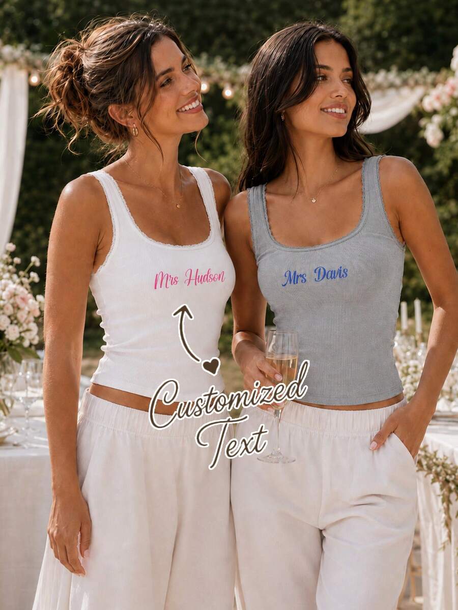 Custom Embroidered Name Lace Vest, Customized Bridesmaid Gift, Engagement Gift, Bachelor/Bachelor Party Top, Engagement Gift Bachelor/Bachelor Party - Multicolor - View 1