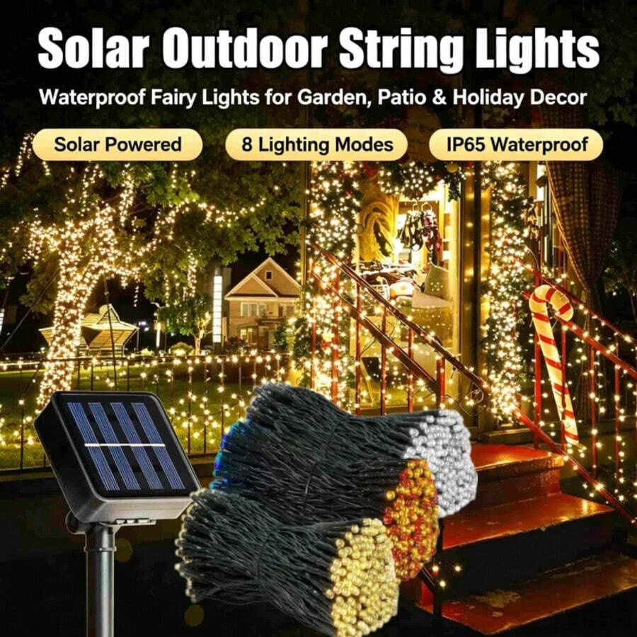 Solar Powered LED String Lights, IP65 Waterproof, 8 Lighting Modes, Auto On/Off, Suitable For Trees, Yard, Patio, Wedding, Christmas, Home Party Decoration Outdoor Hanging Lights - Multicolor - View 1