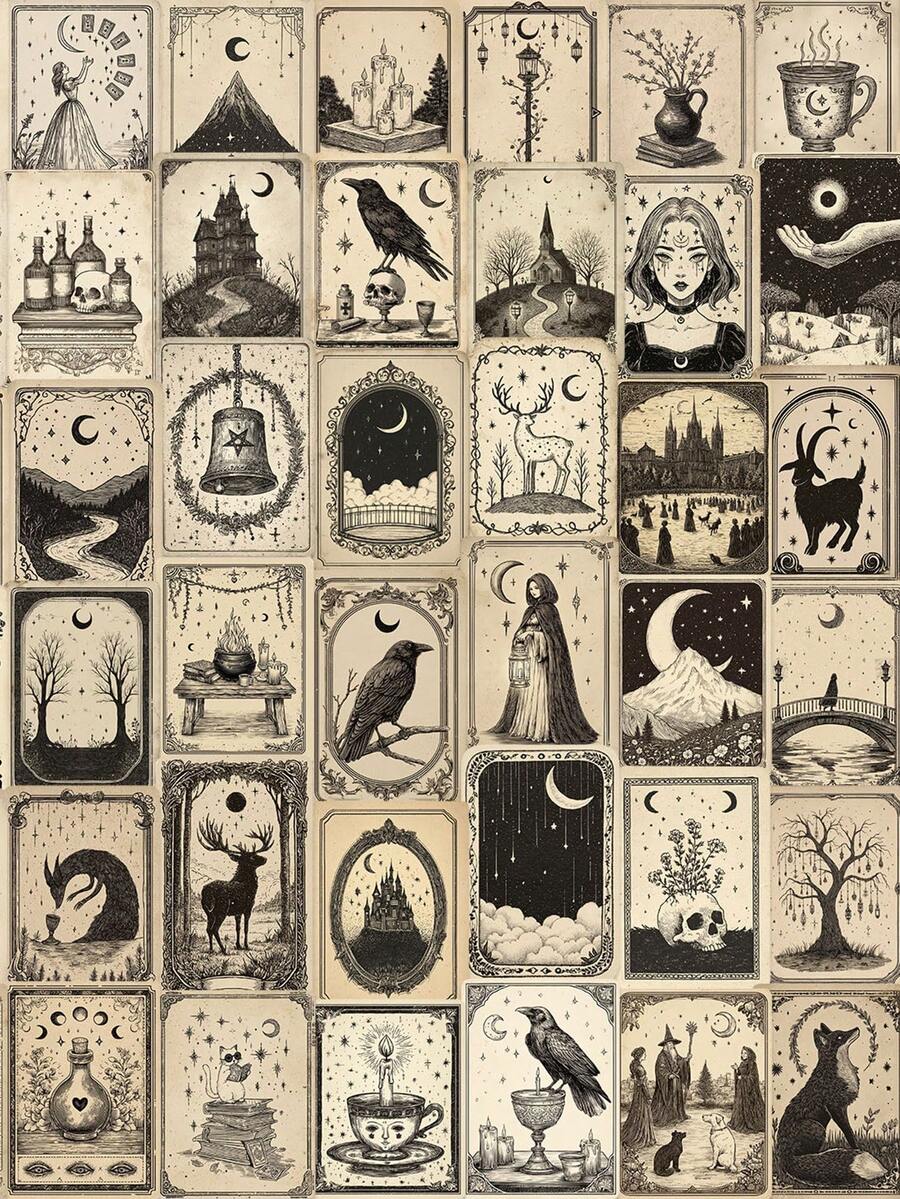 50pcs Gothic Tarot Cards Creative Graffiti Stickers Decorative Phone Water Cup Guitars Computer Diary Stationery Decals - 50pcs - View 1