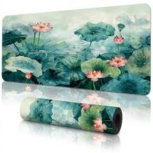 Lotus Pond Ink Art Pattern Extra Long Gaming Mouse Pad & Desk Mat Set, Non-Slip Durable Rubber Base, Smooth Surface, Suitable For PC Laptop Office Home, Abstract Art Decor, Back To School Supplies - A - View 13