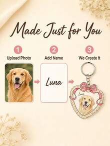 Custom Pet Photo Keychain, Heart Bow Pet Portrait Key Ring, Personalized Pet Name Acrylic Keychain Gift For Pet Lovers - Multi-color - View 5