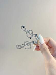 Silver Music Note Rhinestone Hair Clip For Women, New Niche Design Side Bangs Clip, Hair Accessory - Silver - View 1