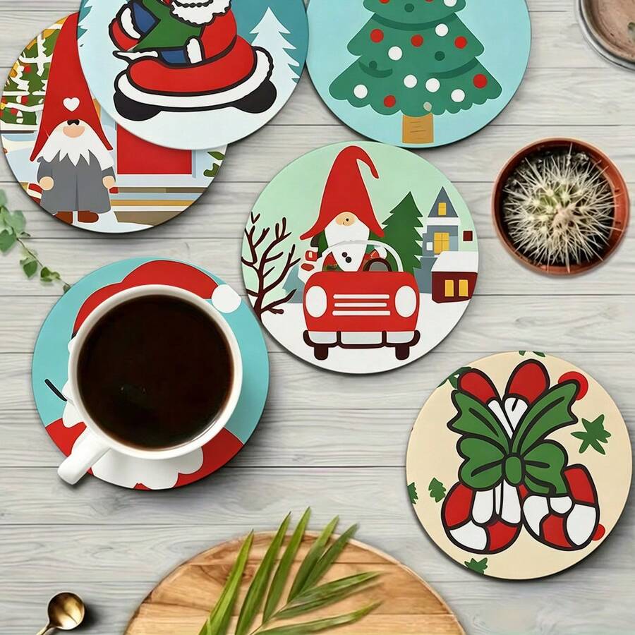 Best-Selling Christmas Style 8PCS Printed Pattern Design PET Non-Slip Coasters, Home Kitchen Decor Accessories, Suitable For Various Holiday Gatherings, Party Gifts, Christmas, Christmas Decoration - PET Coaster LDX2667 - View 1