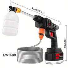 48VF High-Pressure Water Gun - Wireless Foam Spray With Adjustable Nozzle And 1/2 Rechargeable Lithium Batteries, Including 4 Interchangeable Nozzles, 3 Spray Modes, Outdoor Use, Garden Cleaning Equipment, Solid Plastic Gun, Water Sprayer - Black - View 2