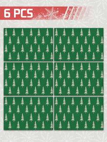 1/4p/6pcs Christmas Table Decor Placemats With Pine Tree Elements, Heat Resistant Faux Linen Polyester Fiber Material, Rectangular Washable Table Mats, Suitable For Home Dinner, Coffee Table, Durable Kitchen And Dining Room Decoration, Party And Scene Decor, Home Decor - Multicolor - View 27