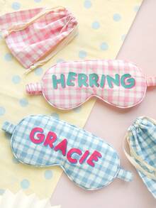 Takeoak 2PCS Personalized Name Eye Mask Set With Storage Bag Colorful Plaid Pattern Custom Name Sleep Mask Cute Travel Accessories Pajama Party Favor Bridal Shower Gift For Girls Birthday Gift - Multicolor - View 7