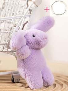 1PC Plush Bunny Keychain, Cute Rabbit Pom Pom Charm, Soft Faux Fur Animal Pendant, Bag Charm, Backpack Decoration, Car Key Ring Gift - Multicolor - View 13