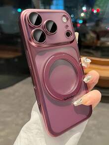 奢華啞光電鍍 360度磁吸支架手機殼，相容 iPhone 18 Pro Max 17 ProMax 17Pro 17Air 17 16 15 14 13 Pro Max，相機鏡頭保護防震保護殼 - 櫻桃紅 - 查看 4