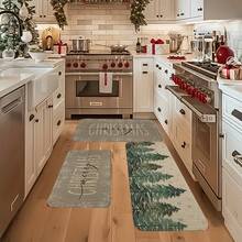 1/2/3pcs Christmas Theme Kitchen Rugs, Flannel Kitchen Rugs, Comfortable Soft Absorbent Non-Slip Machine Washable With Non-Slip Backing, Suitable For Entryway, Living Room, Bedroom, Kitchen, Dining Room, Bathroom, Laundry Room, Patio, Hallway, Multi-Functional Home Floor Mat, Christmas Holiday Decoration Rug - Multicolor - View 5
