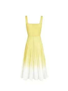 Solid Color Casual Elegant Sleeveless Zipper Ombre Pleated Dress, Cocktail Dress Summer Yellow - Yellow - View 6
