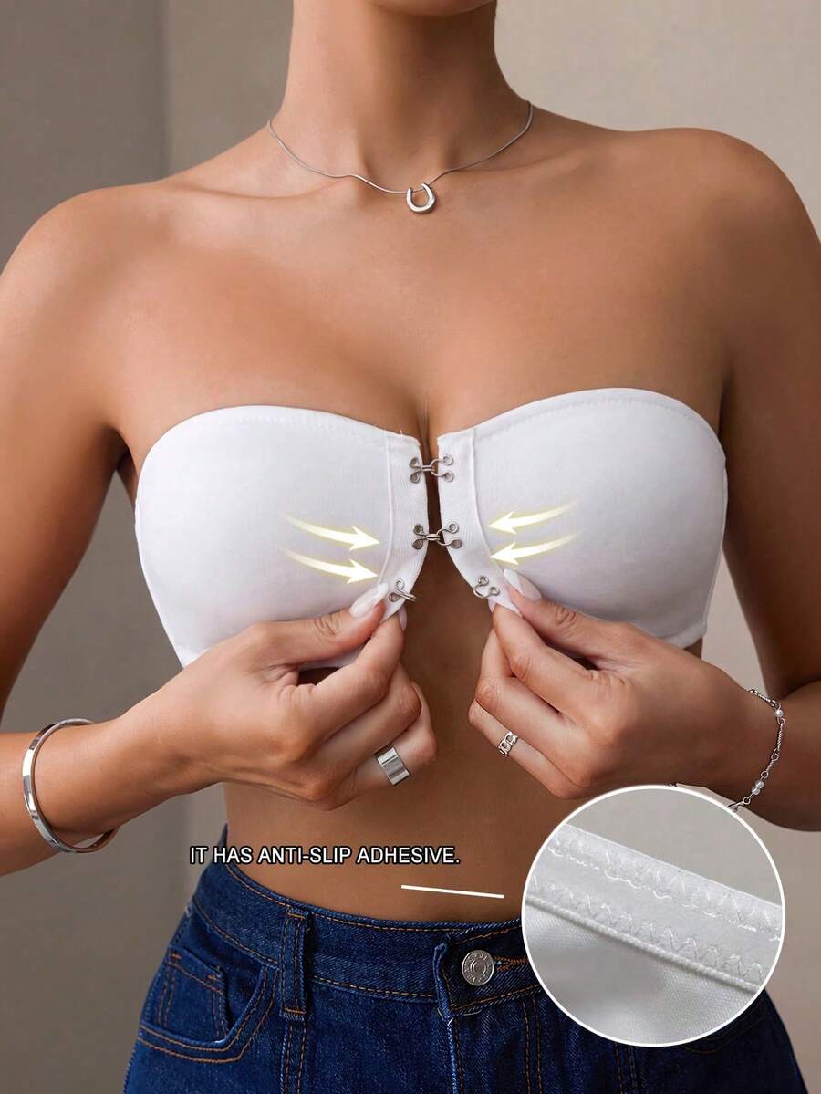 1pc Women's Wire-Free Padded-Free Front Closure Bra - White - View 1