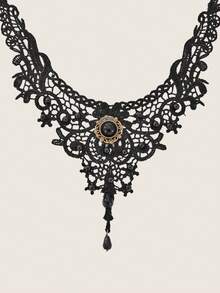 Valisandre Women's Black Choker Necklace Set, Including Velvet Choker, Lace Choker - Black - View 8