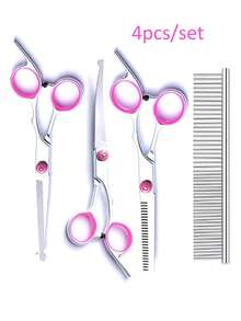 Pet Grooming Scissors Set - Professional Pet Grooming Scissors, Blue Curved Scissors, Thinning Scissors, Straight Scissors, Dematting Comb & Slicker Brush Set - Multicolor - View 11