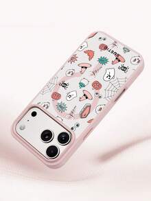 XUSTIO Halloween Ghost Pumpkin Lantern Spider Skull Bat Magnetic Phone Case TPU Anti-Drop Wear-Resistant Large Lens Protection Best Friend Couple Style Dual Color Optional Daily Commute Holiday Gift Compatible With Apple 11/12/13/14/15/16/17 Pro ProMax Plus Phone Protective Shell - Pink - View 5