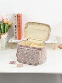 Cute Bear Print Large Capacity Makeup Organizer Bag With Compartments, Portable Cosmetic Toiletry Storage Case For Travel, Vanity & Home - Multicolor - View 4