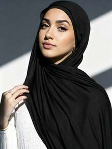 1PC Women's New Large Size Hijab Headscarf Long Scarf Solid Color Casual Soft - Black - View 4