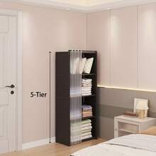 Dustproof 6-Tier Double Row Fabric Storage Wardrobe With Drawer And Curtain, 155cm Height Open Closet Organizer For Bedroom Dorm Living Space Easy Assembly Portable Clothes Rack Cabinet - Multicolor - View 17
