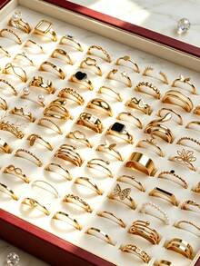27/45Pcs/Lot Fashion Exquisite Elegant Butterfly Heart Geometric Shaped Rings For Women Men Romantic Datings Gifts Daily Wearing Jewelry Accessories - Drip Oil Flower Small Alloy Ring - View 2