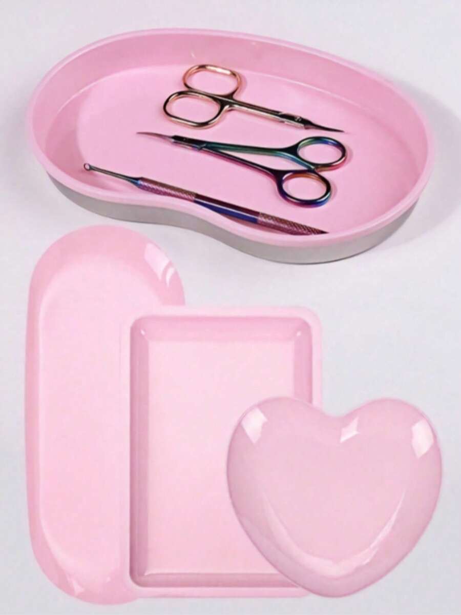 Disinfection Tray Kidney-Shaped Square Heart-Shaped Oval Heat-Resistant Portable Disinfection Tray For Nail Art Tools 1pc - Pink - View 1