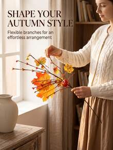 1/4/8pcs Artificial Pumpkin Maple Leaf Berry Branch, Handmade Twisted Autumn Harvest Floral Stem, DIY Vase Wreath Accessory, Suitable For Thanksgiving Halloween Autumn Home Table Party Decoration - Multicolor - View 6
