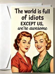 1pc Women Friend Birthday Card, Humorous "The World Is Full Of Fools" Design, Gift For Female Best Friend - A - View 12