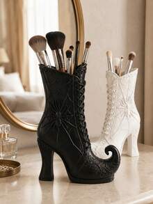 高跟靴造型收納盒 多功能收納盒 萬聖節風格女巫高跟靴收納盒 3D列印牙刷架 化妝刷架 獨特文具收納器 INS風辦公桌裝飾趣味筆筒 - 彩色 - 查看 1