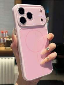 Fashion Liquid Silicone MagSafe Magnetic Phone Case, Compatible With IPhone 18 Pro Max 18 Pro 17 16 15 14 13 Pro Max, Large Window Lens Glass Protective Cover - Pink - View 1