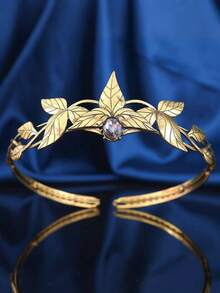 Vintage Antique Gold Leaf Rhinestone Headband Greek Goddess Elf Tiara Bridal Wedding Hair Accessory For Women Prom Party Renaissance Cosplay Costume - Multicolor - View 2
