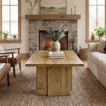 LITTLE TREE Coffee Table, 120 Cm Minimalist Rectangular Wooden Coffee Table With Fluted Base, Natural Oak Finish Centre Table For Living Room, Modern Cocktail Tea Table - Oak - View 5