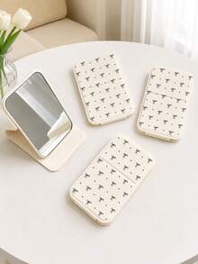 New Polka Dot Print Portable Square Makeup Mirror, Double-Sided Square Makeup Mirror, Women's Foldable Makeup Mirror, Compact Minimalist Makeup Mirror, Mini Makeup Mirror Suitable For Wallet And Travel - Multicolor - View 3