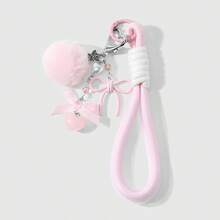 Sweet Romantic Gentle Pink Wrist Strap With Bow, Star, Strawberry, Heart And Pom Pom DIY Keychain Bag Pendant - Baby Pink - View 9