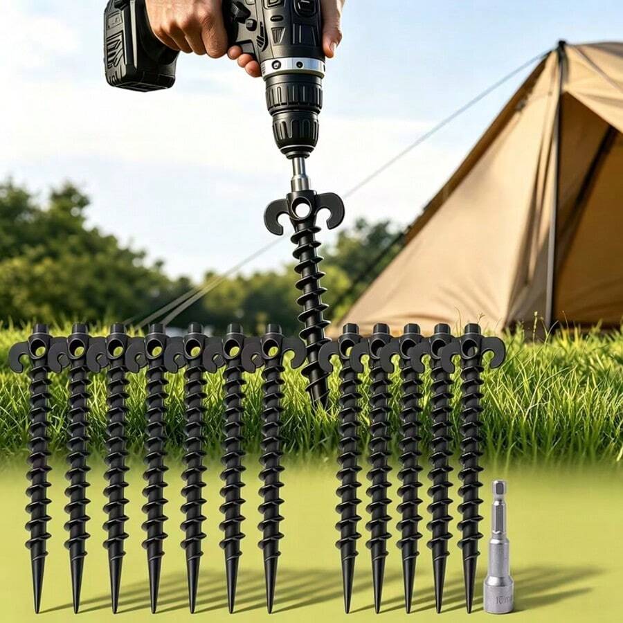 10/20pcs Heavy Duty Spiral Tent Stakes With 1 Sleeve - 7.9 Inch Screw-In Ground Anchors For Camping, Beach, Inflatable Equipment And Garden Lawn - Durable Outdoor Wind-Resistant Stakes