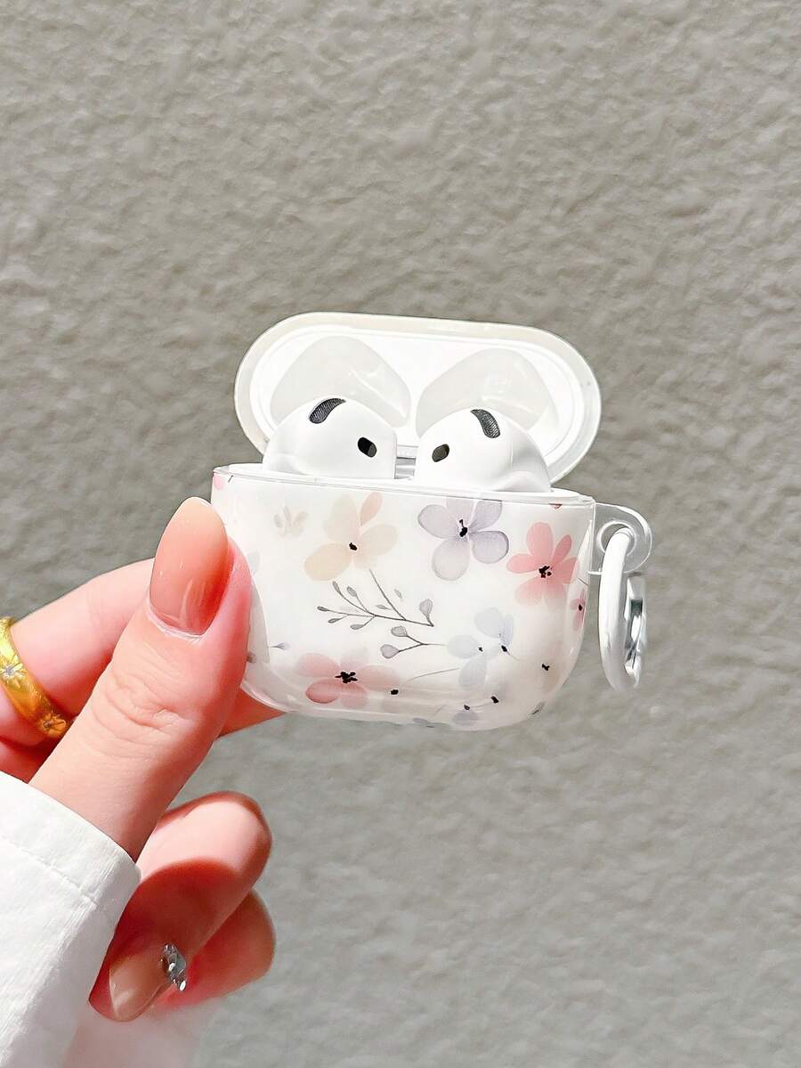 Pink Blue Floral Elemen Fashion Pastel Pink & Blue Floral Pattern 2-In-1 Matte Finish Compatible With AirPods 4/ 3/ Pro/ 1/2 - Black - View 1