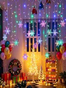 1pc Snowflake Curtain String Lights, 96-LED Snowflake Fairy Lights, 8 Lighting Modes, USB-Powered Christmas Snowflake Curtain Lights, Perfect For Christmas Decorations, Home Decor, Party Decor, Bedroom Decor, Room Decor, And Wedding Decor - Christmas Curtain Lights - View 5