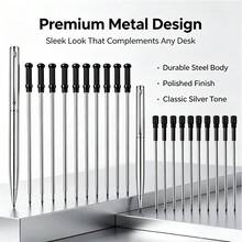 Metal Ballpoint Pen Set, 1 Long & 1 Short Stainless Steel Retractable Pens With Matching Long & Short Replacement Pen Refills, Smooth Writing Silver Metal Pens For Business Office Gift - Pens With Refills - View 7