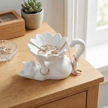 Minimalist Cat & Lotus Jewelry Tray, Living Room Desktop Organizer Home Decor, Small Item Storage, Multi-Functional Desktop Decoration, Suitable For Jewelry, Keys, Storage, Home Decor, Commemorative Gift, Birthday Gift - Multicolor - View 5