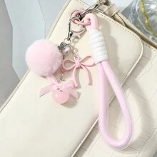 Sweet Romantic Gentle Pink Wrist Strap With Bow, Star, Strawberry, Heart And Pom Pom DIY Keychain Bag Pendant - Baby Pink - View 2