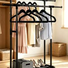 Premium Velvet Non-Slip Thin Felt Hanger, Heavy Duty Sturdy Coat Hanger, Suitable For Coats & Suits, Space-Saving Closet Storage Solution, Durable Wardrobe Storage, Ideal Closet Accessory, 1pc - Black - View 2