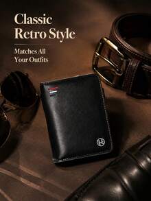 Wallets For Man, Vintage Vertical PU Leather Wallet, Large Capacity Multi-Card Slot With Zipper Coin Pocket - Black - View 7