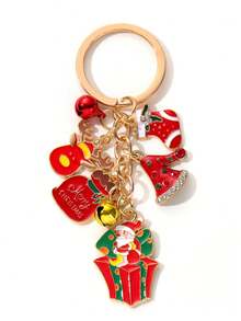 1pc Cute Star Santa Claus Deer Head Snowflake Bell Oil Drop Alloy Keychain, Beautiful Exquisite Christmas Theme Fashion Pendant, Christmas Gift For Friends And Family - Multicolor - View 11