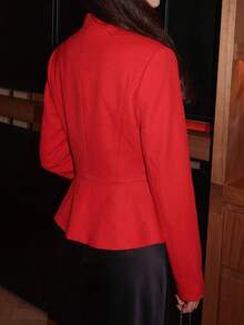 New Elegant Solid Color Frog Button Vintage Women's Jacket Office Vacation Daily Autumn/Winter - Red - View 6