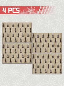 1/4p/6pcs Christmas Table Decor Placemats With Pine Tree Elements, Heat Resistant Faux Linen Polyester Fiber Material, Rectangular Washable Table Mats, Suitable For Home Dinner, Coffee Table, Durable Kitchen And Dining Room Decoration, Party And Scene Decor, Home Decor - Multicolor - View 20