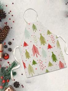 1PC Christmas Tree Pattern Single-Sided Printed Apron, Unisex Home Kitchen Halter Tie Apron, Home Decor Kitchen Cooking Anti-Stain Apron - Multicolor - View 1
