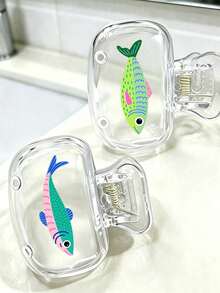 Colorful Sardine Theme Portable Toothbrush Case, Printed With Cute Sardine Pattern, Transparent Travel Toothbrush Storage Box, Toothbrush Head Protective Clip/Cover, Convenient To Carry, Dust-Proof Design, Ideal Gift For Partners, Friends, Family, Teachers, Travel Enthusiasts, Essential For Home, Dorm, Vacation. Suitable As Birthday Gift, Back To School Gift, Wedding Accessory, Teacher's Day Gift And Spring/Summer Essential - A - View 7