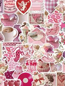50PCS,Pink Heart Mobile Phone Stickers,PVC Material,Scrapbook Supplies,Creative And Aesthetic Design Sticker,Suitable For Mobile Phone Cases,Tablets,Laptops,Suitcases,Cars,Notebooks,Helmet,Guitar,Skateboard,Storage Box,Computer, - Multicolor - View 8