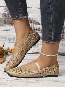 2026 Spring/Summer New Patchwork Breathable Women's Pointed Toe Flat Shoes - Gold - View 5