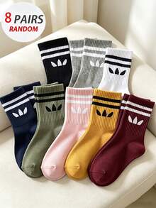 Paket Kombinasi Kaos Kaki Pria Vintage Motif Garis dan Logo Setengah Betis Acak 8 Pasang, Warna-warni Macaron, Gaya Kasual Fashion Personal untuk Suasana Outfit, Multi-Style - MultiWarna - View 4