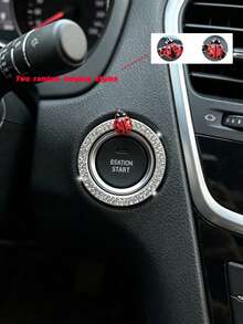 1pc Double-Layer Crystal Rhinestone Car Engine Start Stop Decorative Ring, Women's Shiny Car Accessory, Push Start Button, Key Ignition Starter And Knob Shiny Ring - Ladybug - View 15