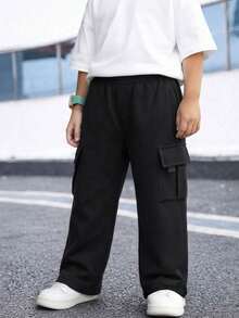 1pc Young BoyFashionable Versatile Outdoor Sports Running Basketball Straight Leg Pants - Black - View 4