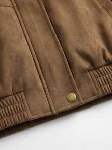 Jaket Fleece Suede Cokelat Camel Musim Dingin untuk Anak Perempuan Remaja, Pakaian Luar Serbaguna untuk Sehari-hari, Gaya Kasual Jalanan yang Modis - Coklat - View 6